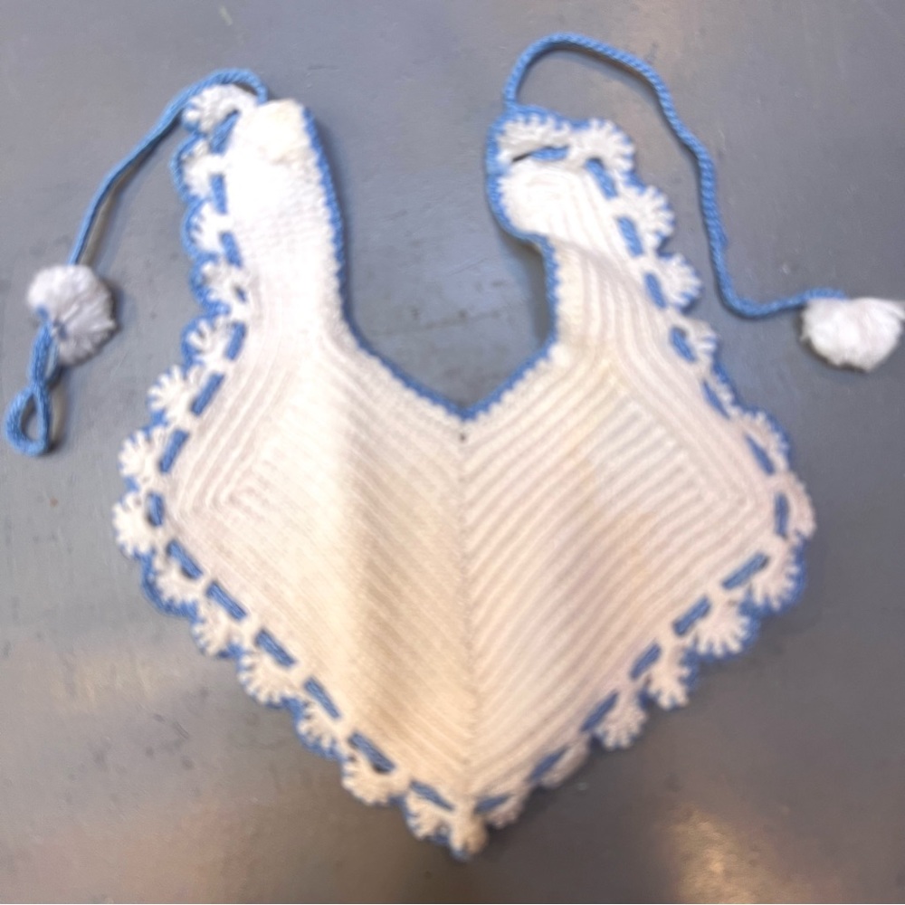 Blue and White Handcrafted Bibs with Scalloped Edges